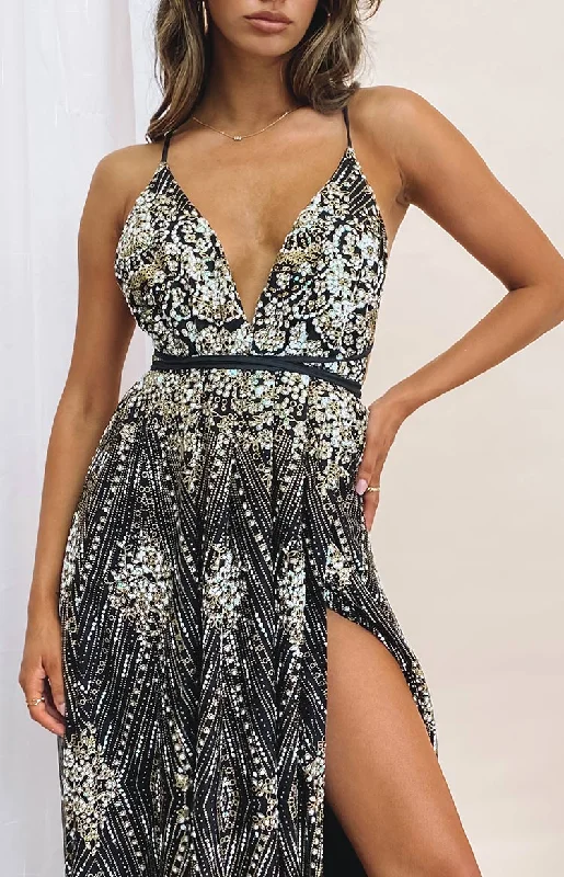 Jasmine Glitter Formal Dress Black