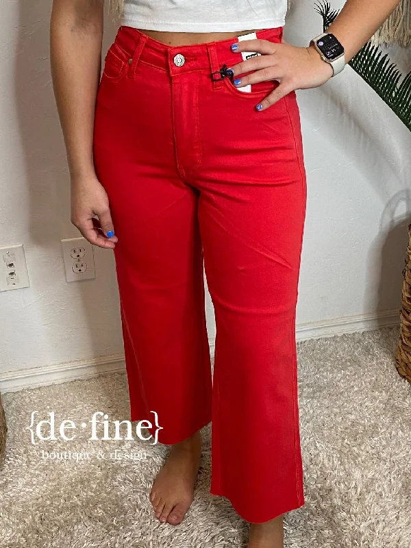 Judy Blue Red Tummy Control Wide Leg Crop Jeans