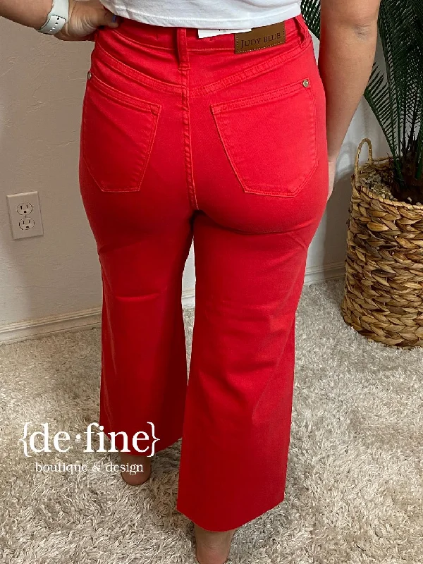 Judy Blue Red Tummy Control Wide Leg Crop Jeans