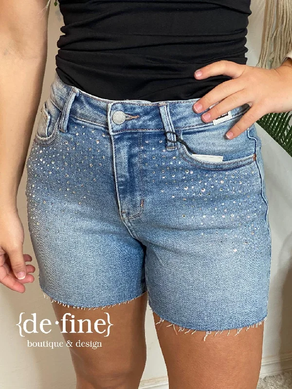 Judy Blue Rhinestone Embellished Cut Off Shorts in Regular & Curvy