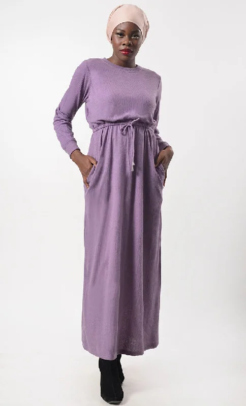 Lavender Jersey Drawstring Attached Abaya