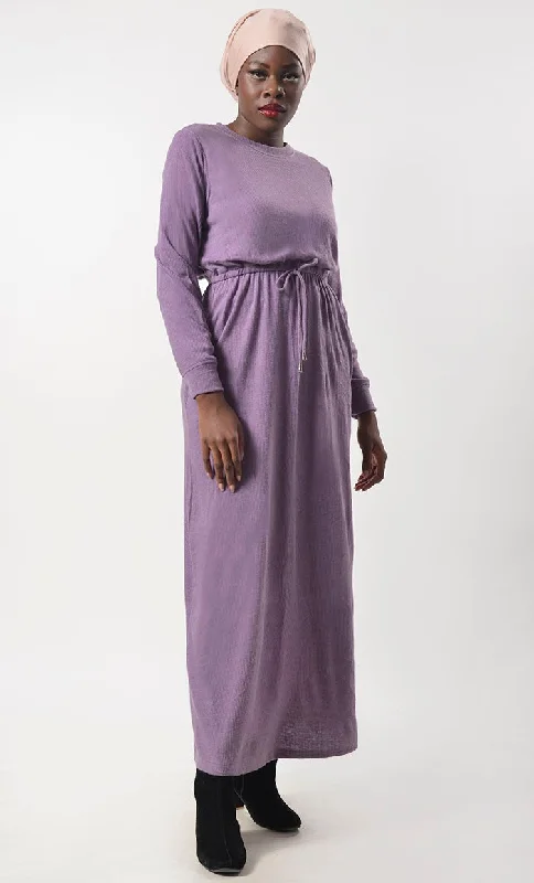 Lavender Jersey Drawstring Attached Abaya