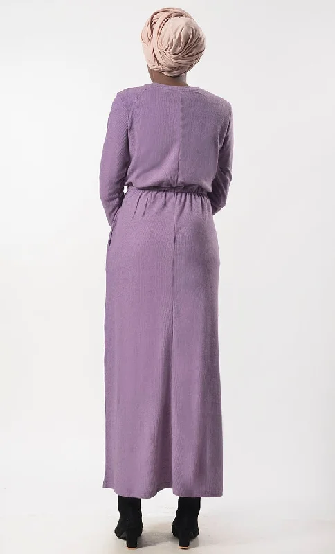 Lavender Jersey Drawstring Attached Abaya