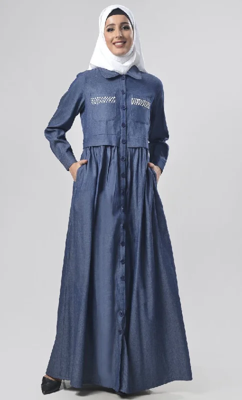 Modest Denim Gathers Detailing Jilbabs