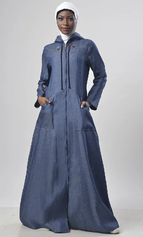 Modest Denim Hoodie Style  Abaya