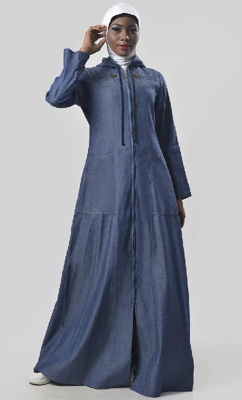 Modest Denim Hoodie Style  Abaya