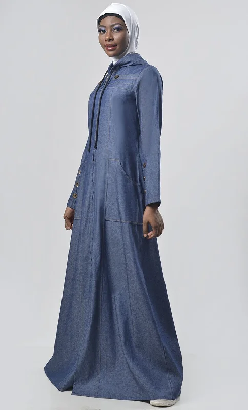 Modest Denim Hoodie Style  Abaya