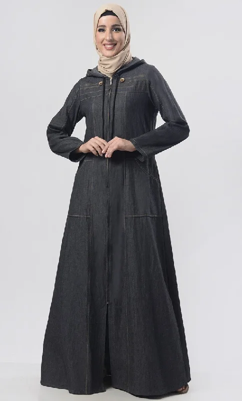 Modest Denim Hoodie Style  Abaya