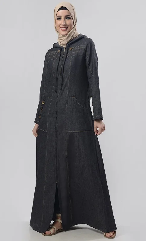 Modest Denim Hoodie Style  Abaya