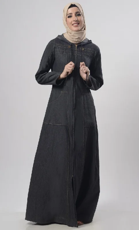 Modest Denim Hoodie Style  Abaya