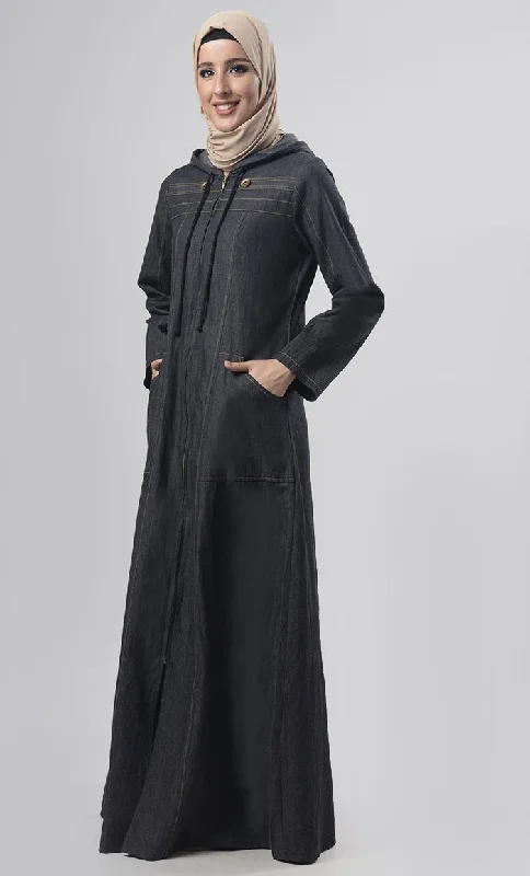 Modest Denim Hoodie Style  Abaya