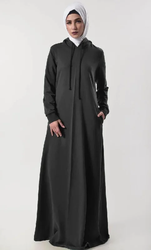 Modest Warm Fleece Hoody Abaya With Pockets