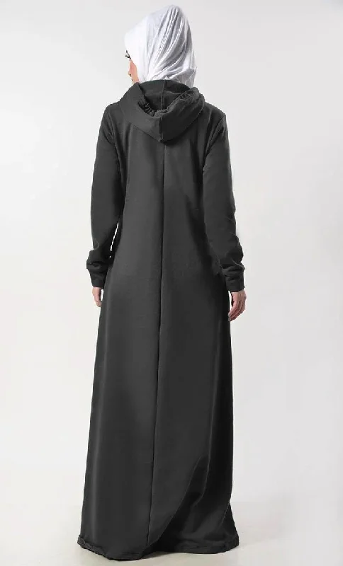 Modest Warm Fleece Hoody Abaya With Pockets