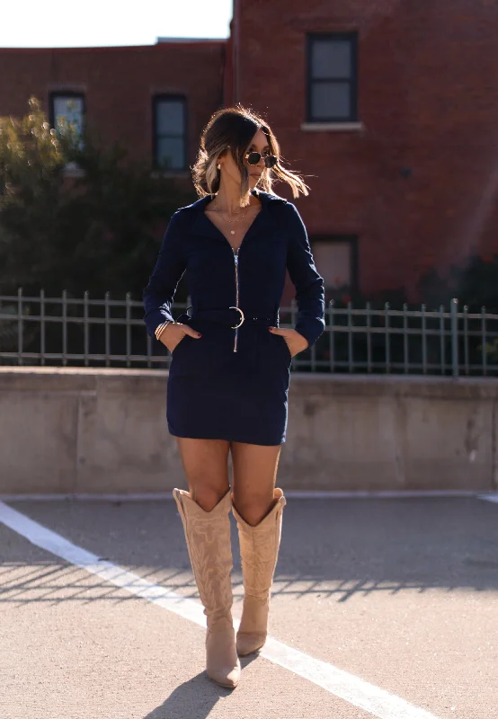 Navy Corduroy Mini Dress