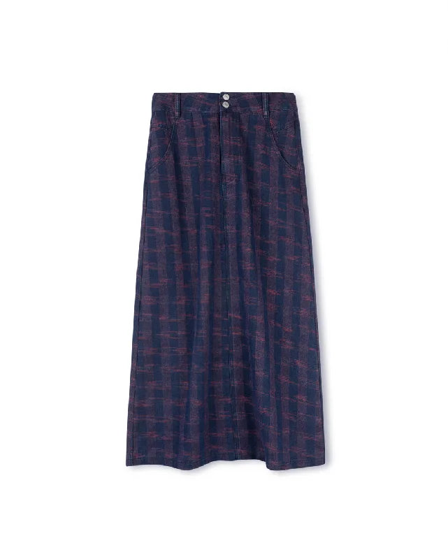 Plaid Denim Maxi Skirt