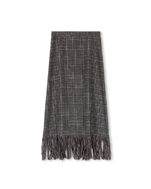 Plaid Knit Fringe Skirt