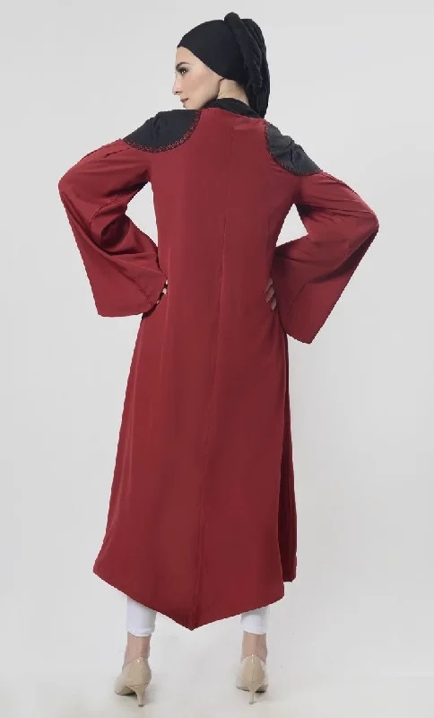 Pretty Red Asymmetric Hem With Aari Work Detailing Tunic