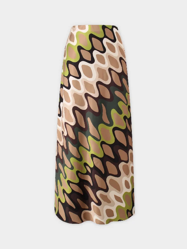 Printed Satin Slip Skirt-Retro Swirl