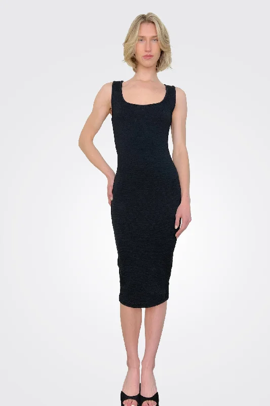 Puckered Knit Dress - Black