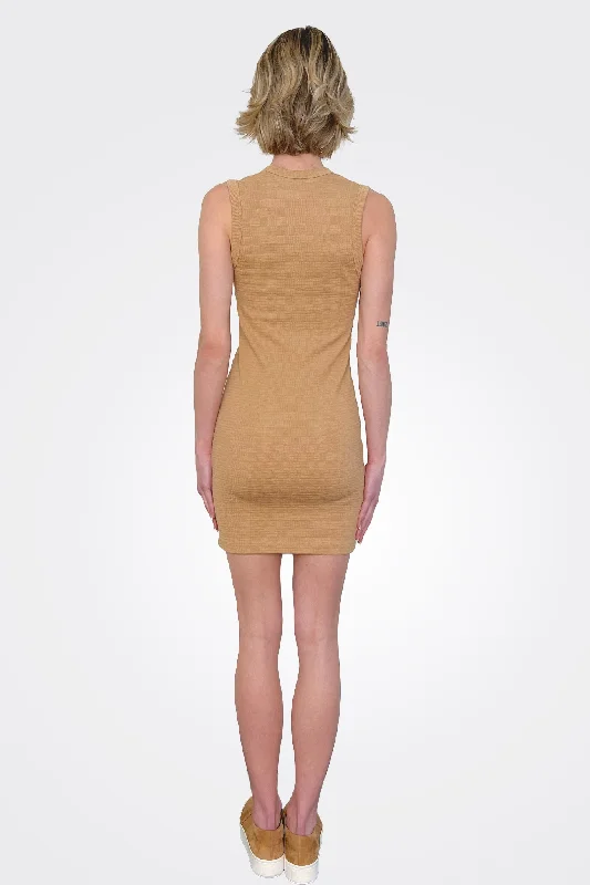 Puckered Knit Mini Dress - Italian Clay