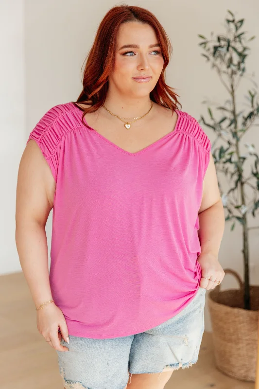 Ruched Cap Sleeve - Magenta