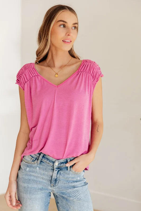 Ruched Cap Sleeve - Magenta