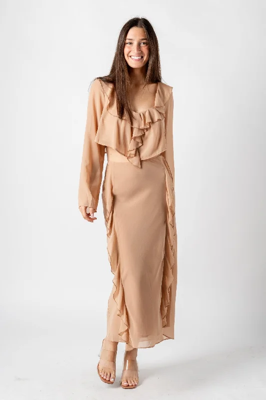 Ruffle maxi skirt beige