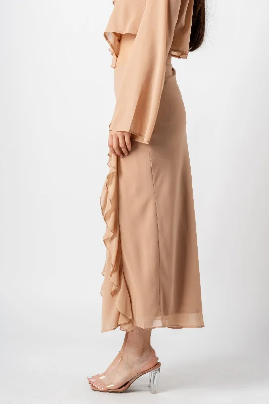 Ruffle maxi skirt beige