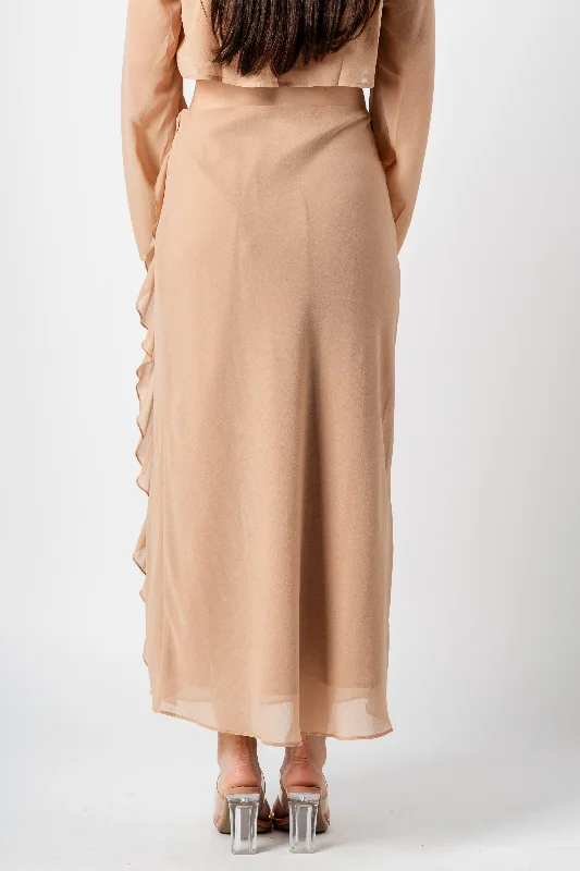 Ruffle maxi skirt beige