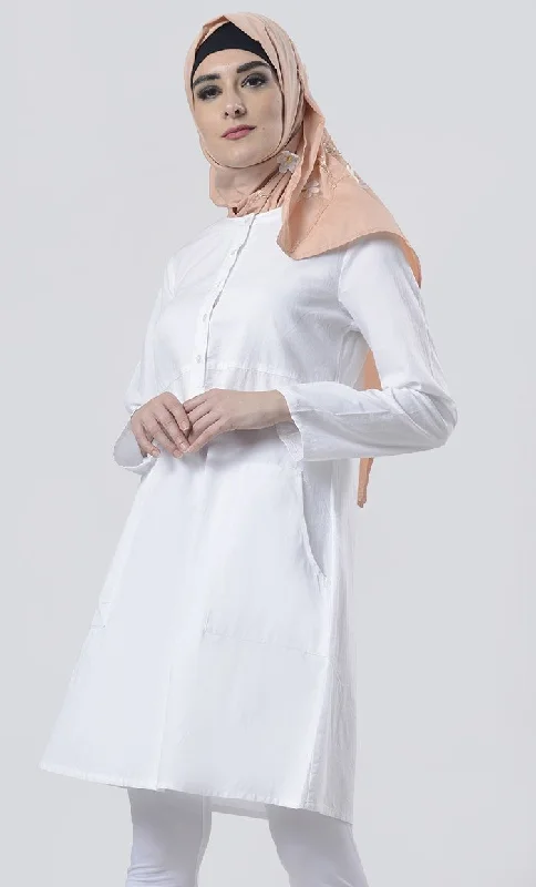 White Sober Everyday wear Front Open Button Long Tunic