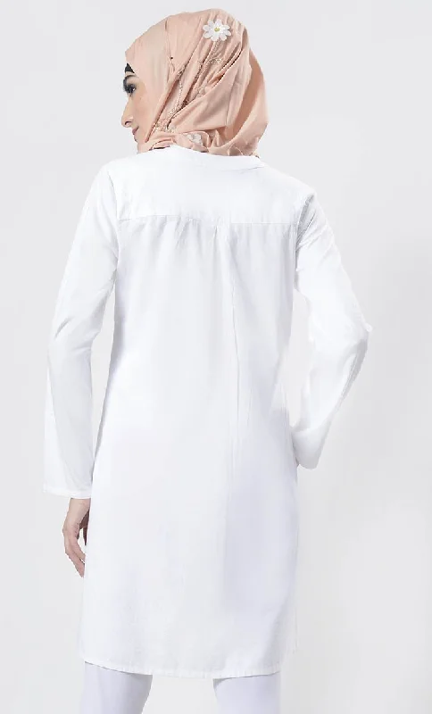 White Sober Everyday wear Front Open Button Long Tunic