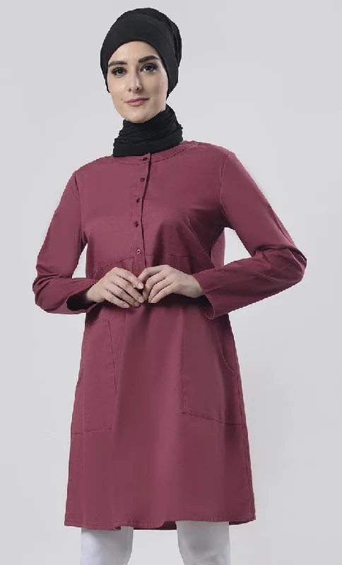 Maroon Sober Everyday wear Front Open Button Long Tunic