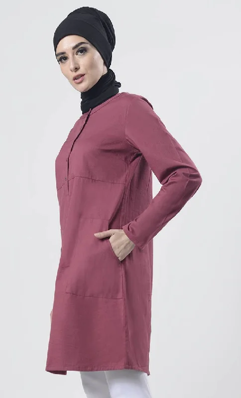 Maroon Sober Everyday wear Front Open Button Long Tunic