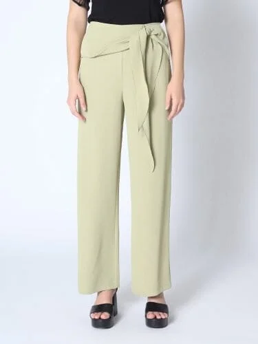 Solid Color Side Tie Straight Leg Pants