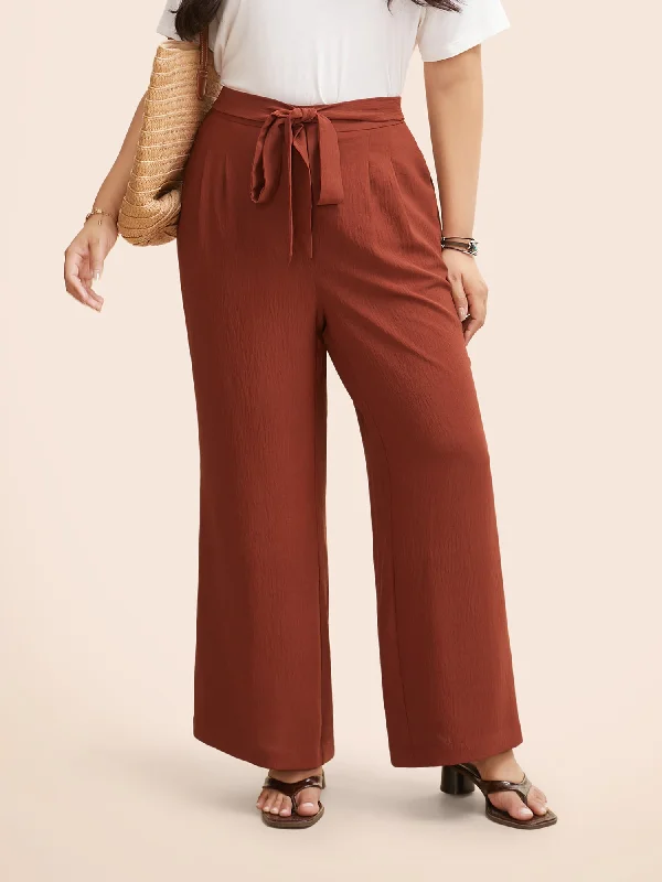 Solid Tie Knot Wide Leg Pants