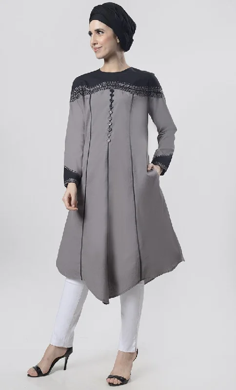 Superb black Piping Detailing With Aari Work Tunic