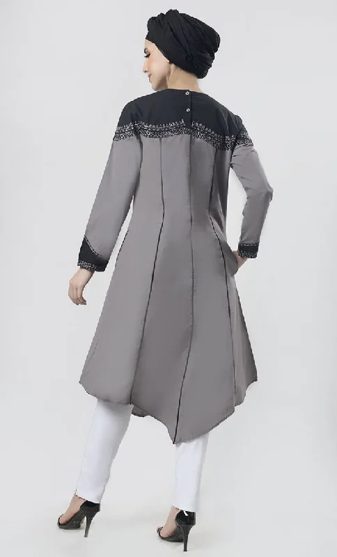 Superb black Piping Detailing With Aari Work Tunic