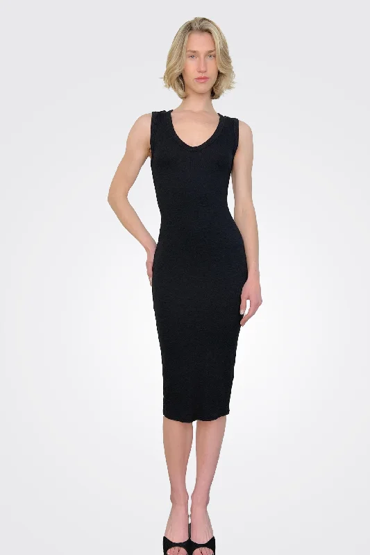 Textured Knit Sleeveless Dress - Black