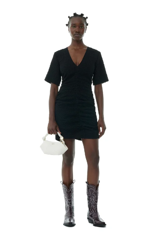 Textured Suiting Mini Dress - Black