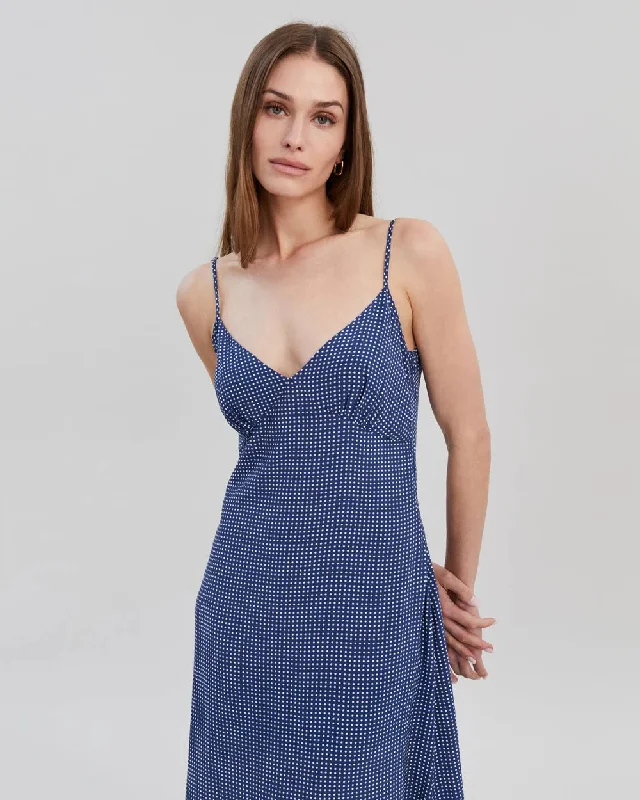 The Rosetta Dress - Midnight Blue Polka Dot