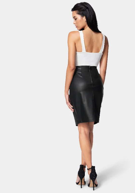 Vegan Leather Knot Front Skirt