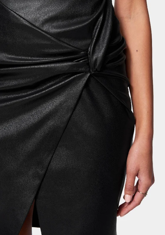 Vegan Leather Knot Front Skirt