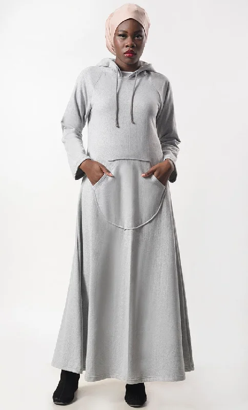 Warm Fleece Hoody Abaya With Pockets