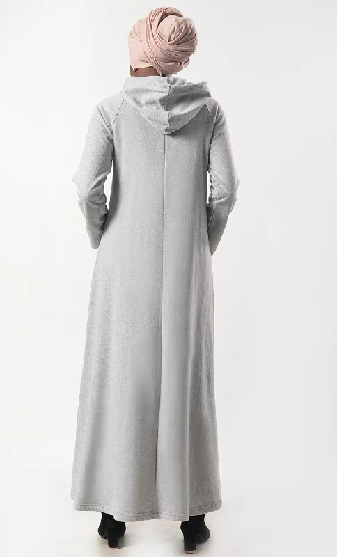 Warm Fleece Hoody Abaya With Pockets