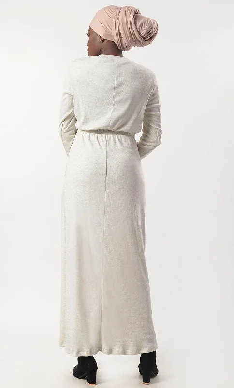 White Jersey Drawstring Attached Abaya