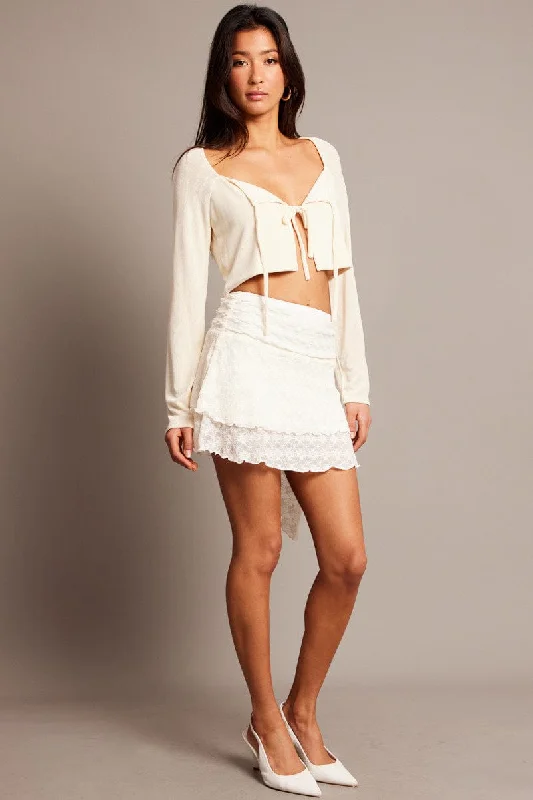 White Mini Skirt Lace