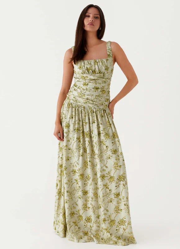 Zinna Linen Maxi Dress - Sage Floral