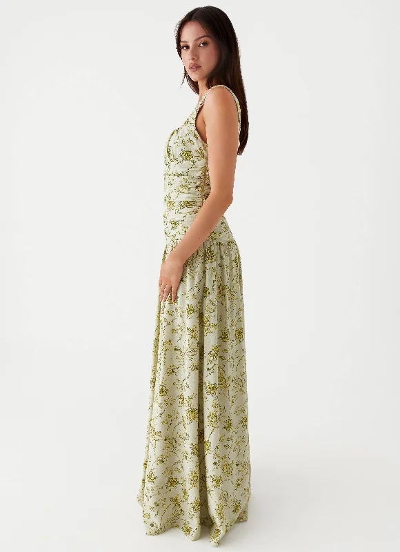 Zinna Linen Maxi Dress - Sage Floral