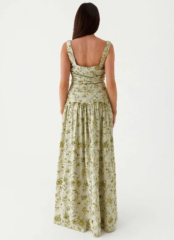 Zinna Linen Maxi Dress - Sage Floral