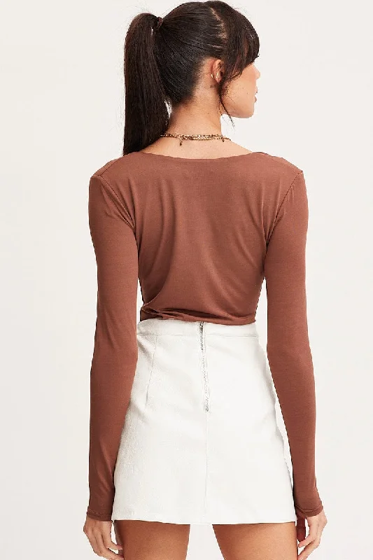 Brown Ring Detail Bodysuit Long Sleeve